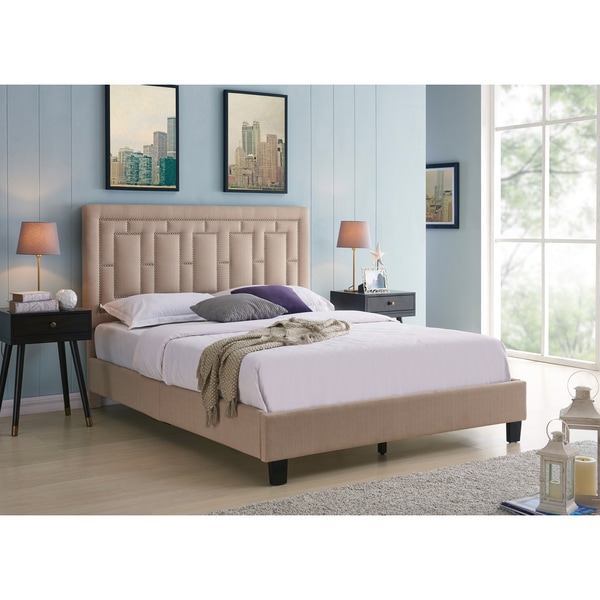 Handy Living Lisbon Queen-sized Taupe Linen Upholstered Bed