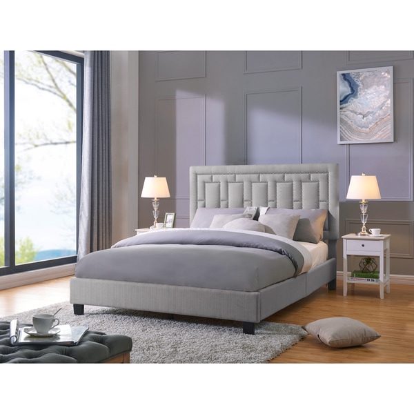 Handy Living Lisbon Queen-sized Grey Linen Upholstered Bed