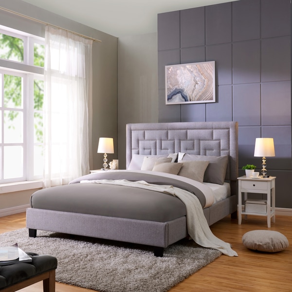 Handy Living DaVinci Queen-sized Grey Linen Upholstered Bed