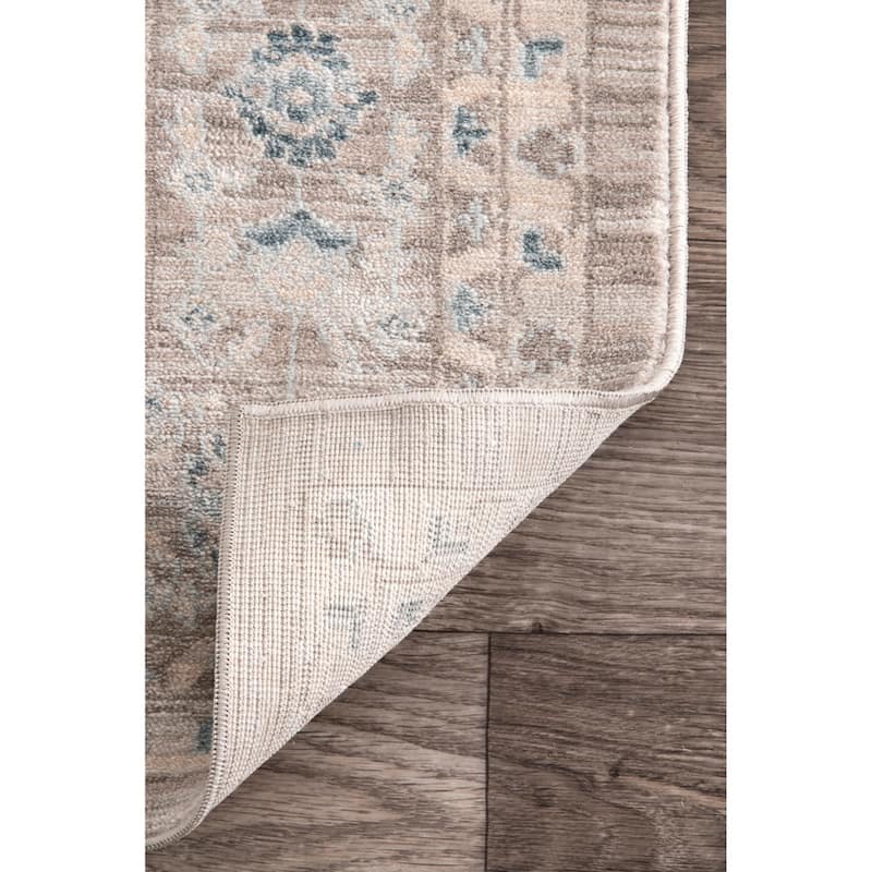Nuloom Ivory/Blue/Taupe Traditional Ornamental Diamonds Area Rug