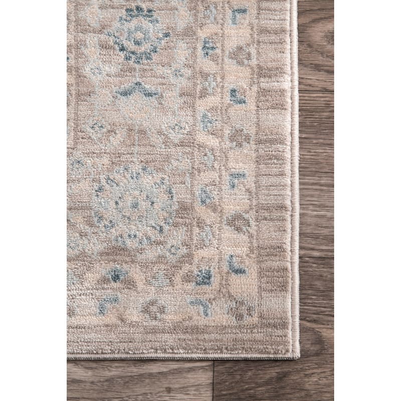 Nuloom Ivory/Blue/Taupe Traditional Ornamental Diamonds Area Rug