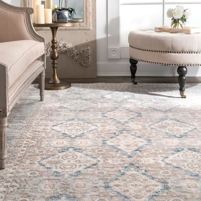 Brooklyn Rug Co Ivory/Blue/Taupe Traditional Ornamental Diamonds Area Rug