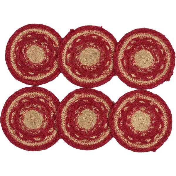 Red Country Tabletop Kitchen VHC Cunningham Coaster Set of 6 Jute - 4x4