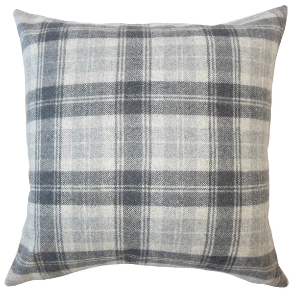 Umber Plaid Down Filled Throw Pillow in Charcoal