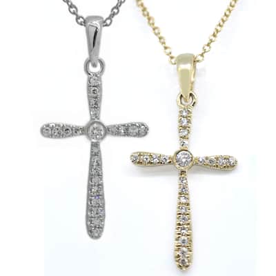 Kabella 14 kt Gold Round Diamonds Cross Pendant - White