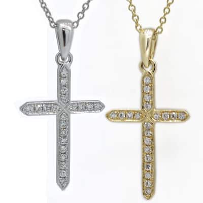 Kabella 14 kt Gold Round Diamond Cross Pendant