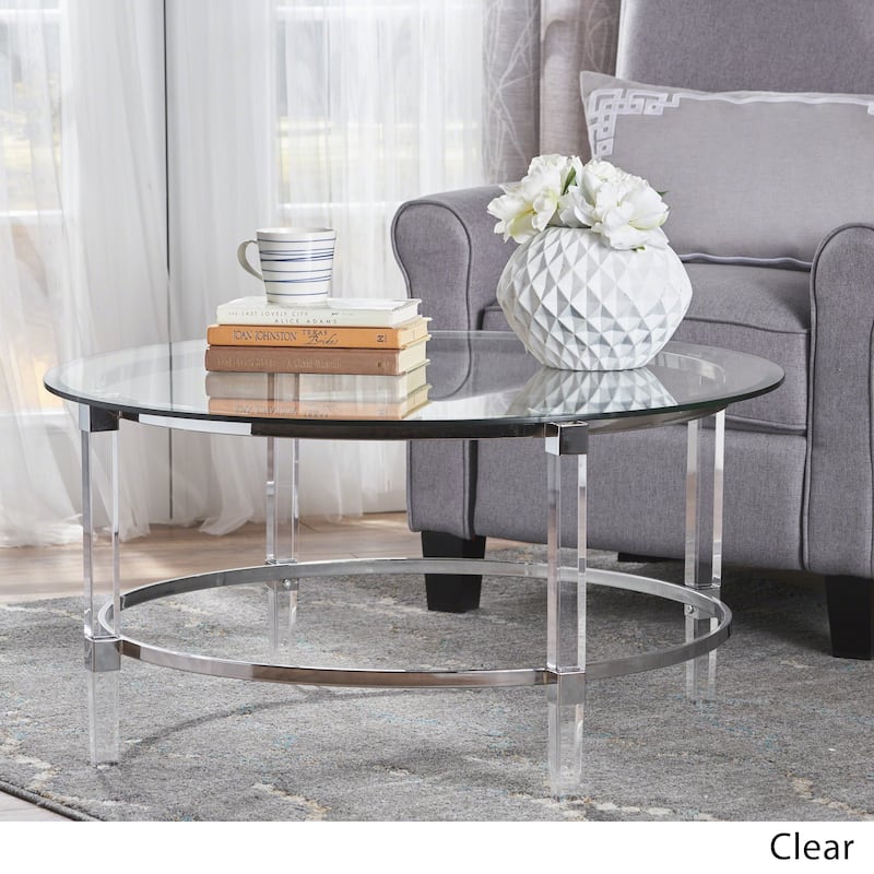 Elowen Round Glass Coffee Table by Christopher Knight Home - 35.5"L x 35.5"W x 18"H