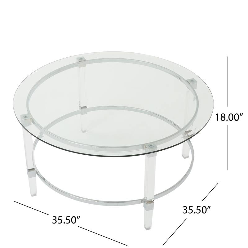 Elowen Round Glass Coffee Table by Christopher Knight Home - 35.5"L x 35.5"W x 18"H