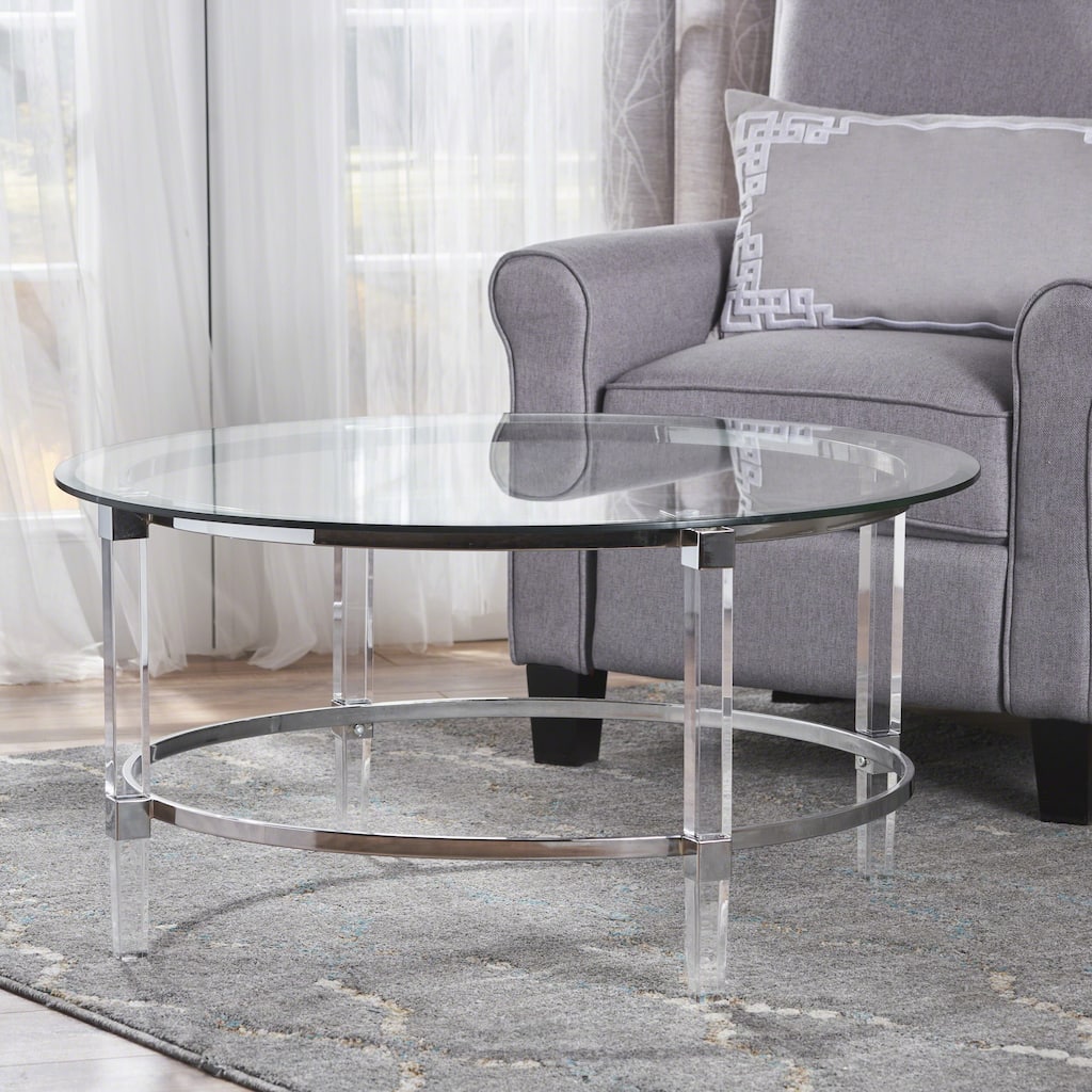 Elowen Round Glass Coffee Table by Christopher Knight Home - 35.5"L x 35.5"W x 18"H