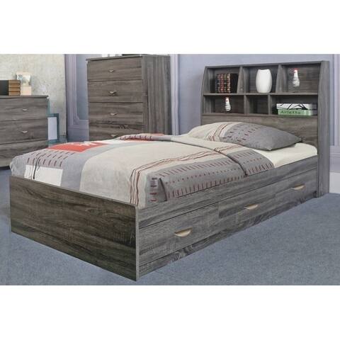 Grey Finish Twin Size Chest Bed With 3 Drawers on metal glides.