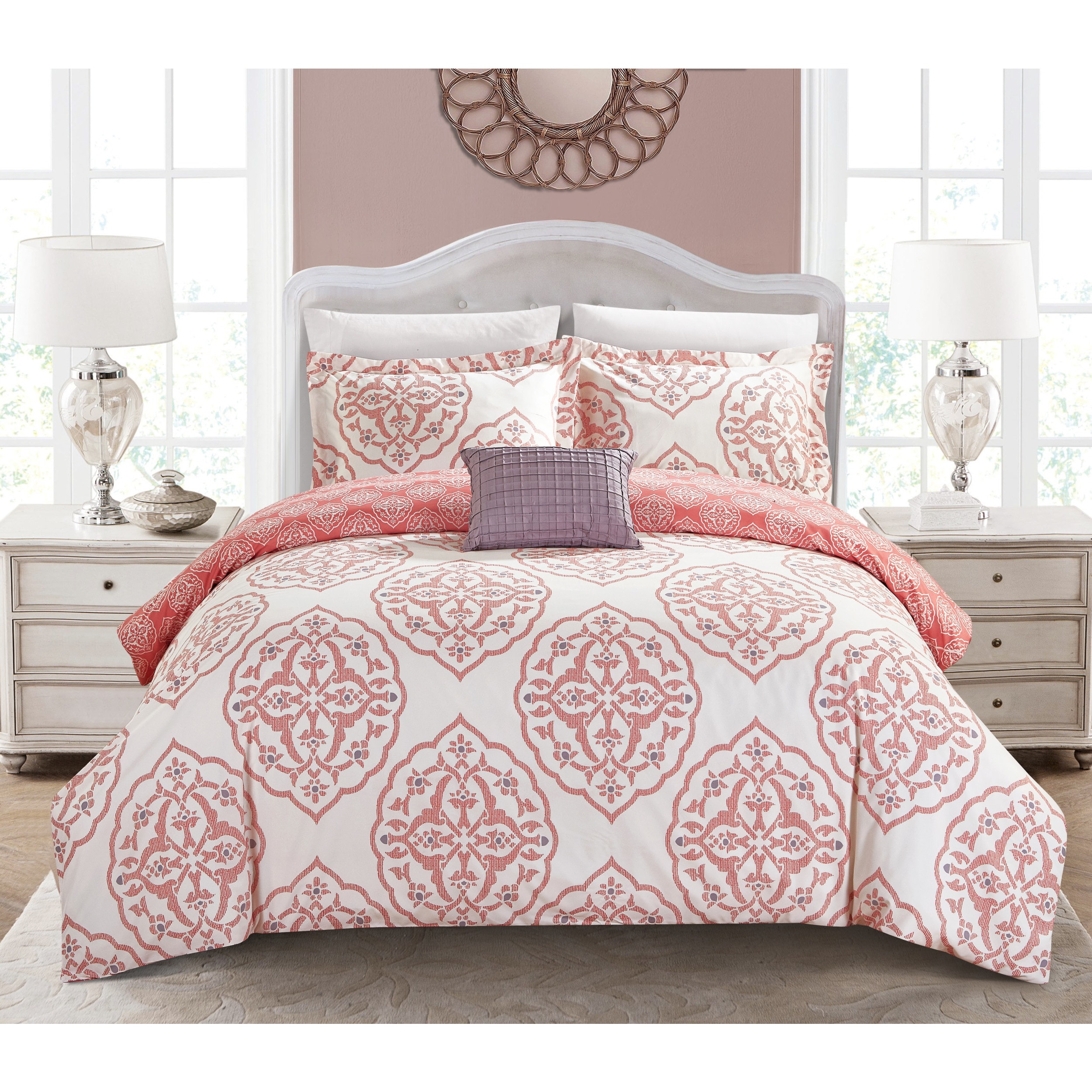 Shop Chic Home Froilan 8 Piece Coral Medallion Print Reversible