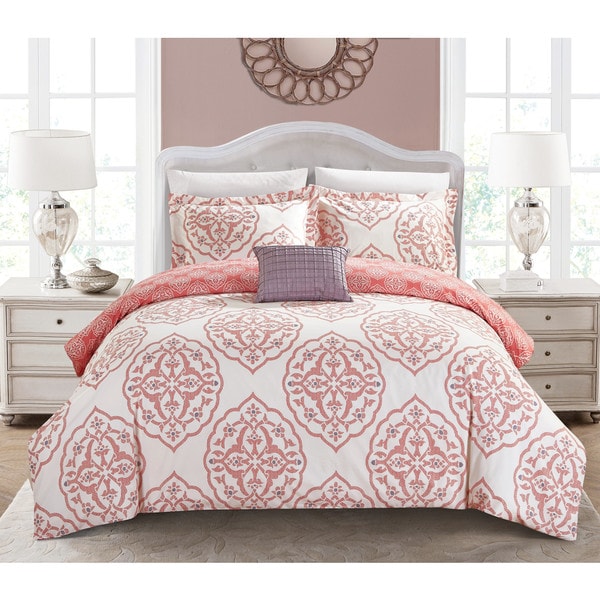 Chic Home Froilan 8 Piece Coral Medallion Print Reversible Duvet Cover and Sheet Set