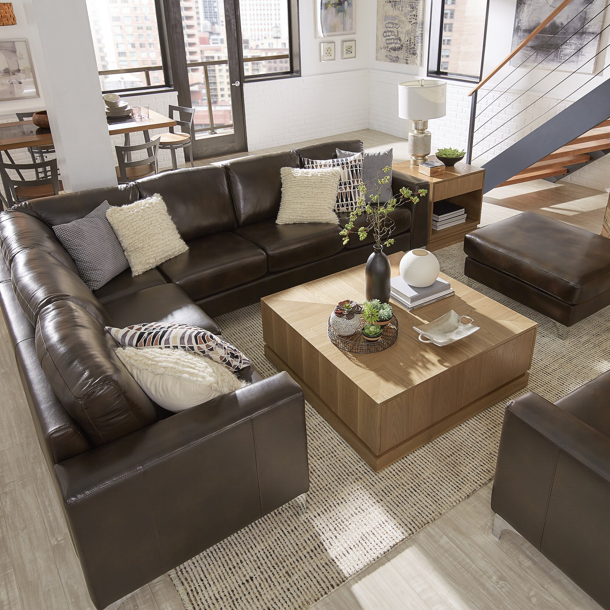 Shop Bastian Aniline Leather Dark Brown L Shaped Sectionals By