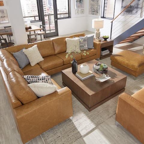 Silver Leather Living Room Furniture Find Great Deals Bastian Aniline Leather Caramel L Shaped Sectionals By Inspire Q Modern