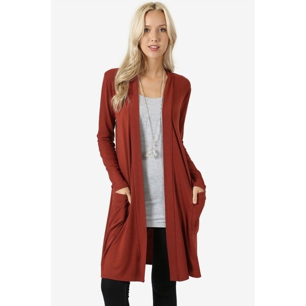 JED Women's Long Sleeve Cardigan with Side Pockets - Free Shipping On ...