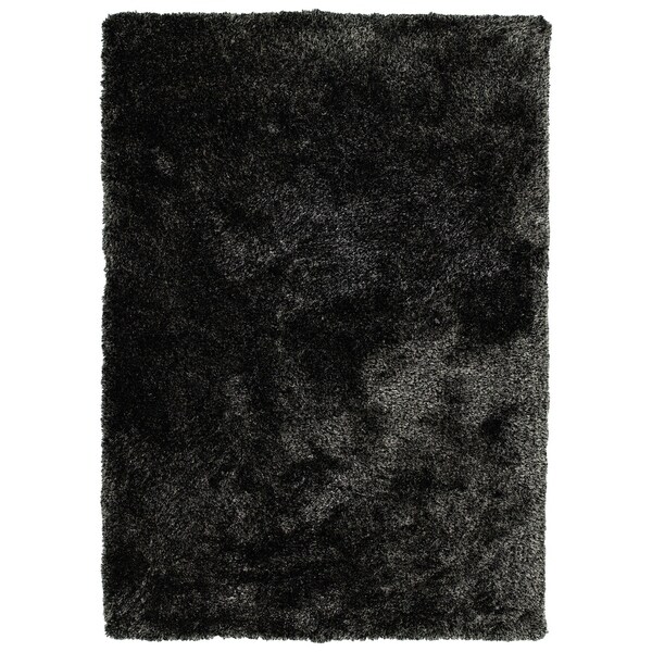 Hand-Tufted Silky Shag Black Polyester Rug - 2' x 3'
