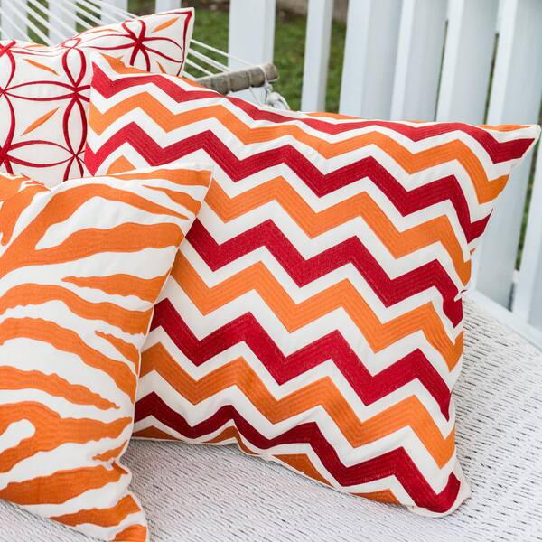 Shop Embroidered Red Orange Chevron 22 Inch Throw Pillow Or