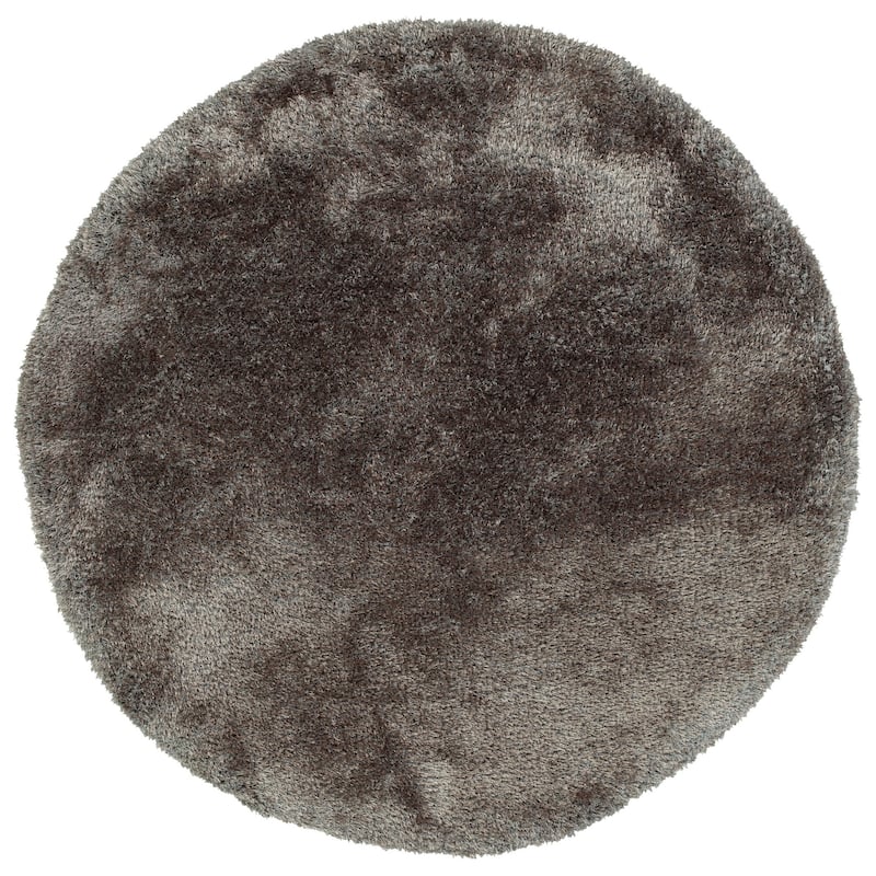 Hand-Tufted Silky Shag Taupe Polyester Round Rug - 4' Round - 4' Round