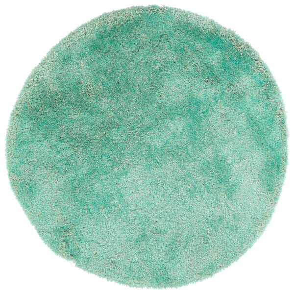 Hand-Tufted Silky Shag Turquoise Polyester Round Rug - 4' Round