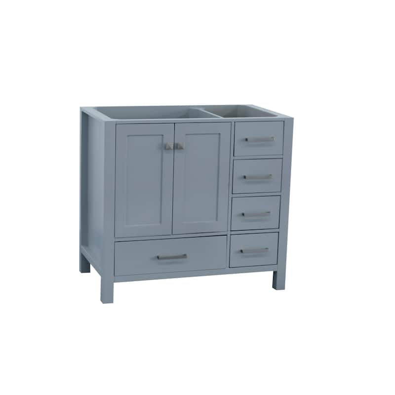 Ariel Cambridge 36 In. Left Offset Single Sink Base Cabinet In Grey