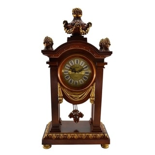 Brown & Gold Table Clock w/ Pendulum, 20"