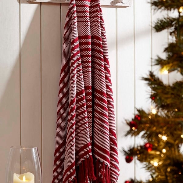 Shop Whimsical Candy Cane Stripe Woven Throw On Sale Free Shipping