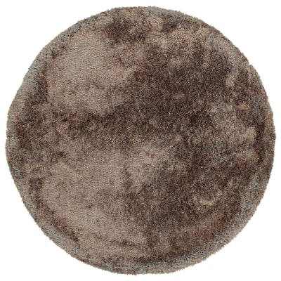 Hand-Tufted Silky Shag Brown Polyester Round Rug - 4' Round - 4' Round