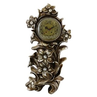 Table Clock, Jeweled Silverish Gold Polyresin, 21"