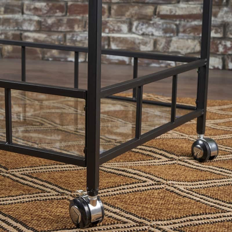 Ambrose Industrial Glass Bar Cart with Shelves by Christopher Knight Home