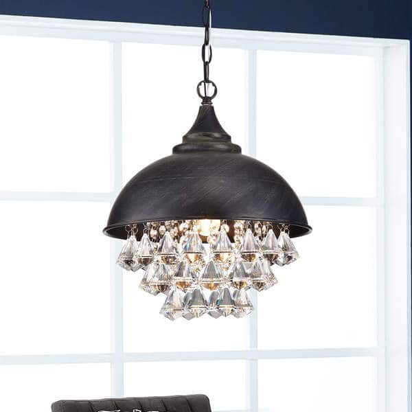 Visalia Antique Black Single Light Crystal Pendant Chandelier Bed
