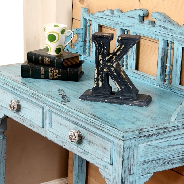Shabby Chic Wooden Desk Tidy Hand Carved Wood Letter Rack in Distressed Effect