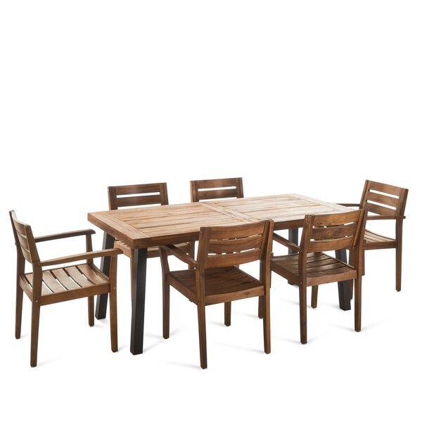 Avon Outdoor Acacia Wood 6 Seater Patio Dining Set by Christopher Knight Home