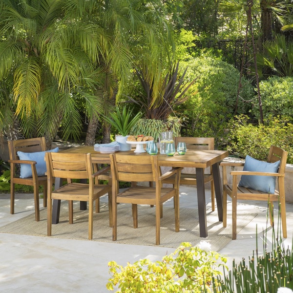 Avon Outdoor Rustic 7-piece Rectangular Acacia Wood Dining ...