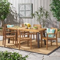 Avon Outdoor Rustic 7-piece Rectangular Acacia Wood Dining Set by Christopher Knight Home