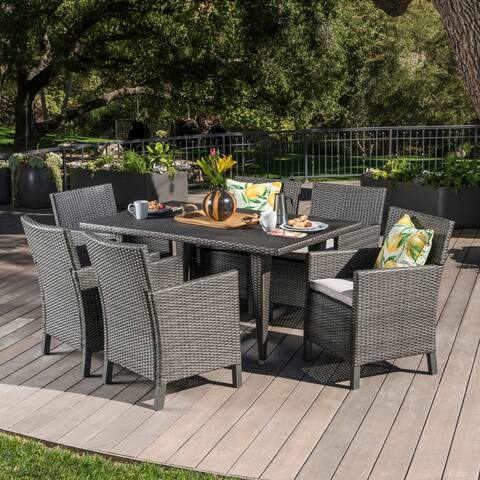 Celeste Outdoor 7-piece Rectangular Wicker Dining Set with Cushions by Christopher Knight Home