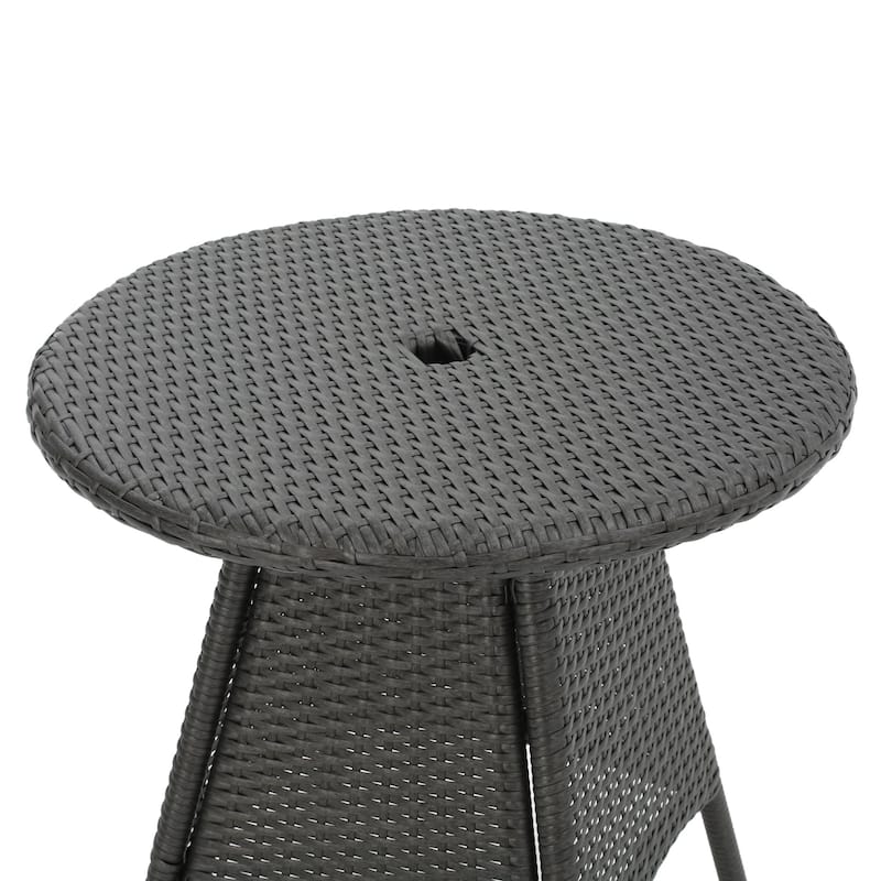 Hillhurst Outdoor 3-Piece Round Wicker Bistro Chat Set with Umbrella Hole & Cushions by Christopher Knight Home - N/A