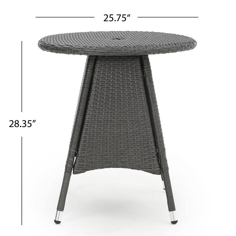 Cypress Outdoor 3-Piece Round Wicker Bistro Chat Set with Umbrella Hole & Cushions by Christopher Knight Home