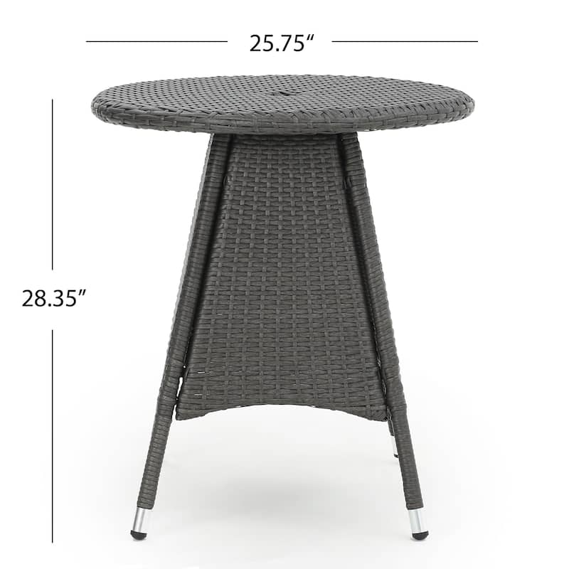 Franco Outdoor 3-Piece Round Wicker Bistro Chat Set with Umbrella Hole & Cushions by Christopher Knight Home - N/A