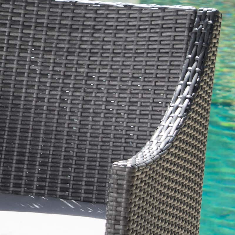 Franco Outdoor 3-Piece Round Wicker Bistro Chat Set with Umbrella Hole & Cushions by Christopher Knight Home - N/A