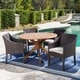 Owen Outdoor 5-piece Round Wicker Wood Dining Set with Cushions by Christopher Knight Home - Thumbnail 4