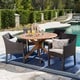 Owen Outdoor 5-piece Round Wicker Wood Dining Set with Cushions by Christopher Knight Home - Thumbnail 0