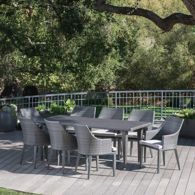 Lenox Outdoor 9-piece Rectangular Wicker Dining Set with Cushions by Christopher Knight Home