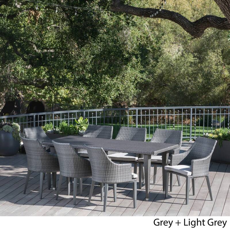 Lenox Outdoor 9-piece Rectangular Wicker Dining Set with Cushions by Christopher Knight Home
