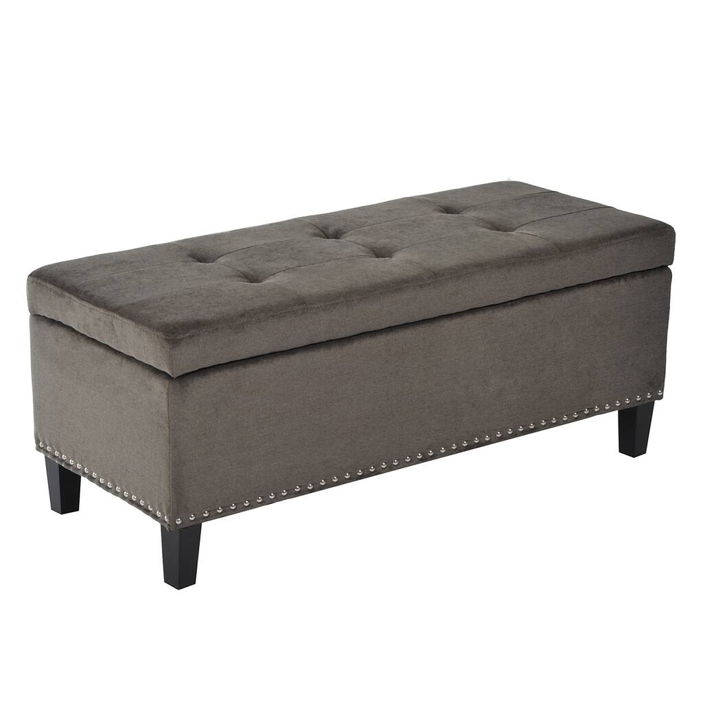 HomCom 42" Tufted Fabric Ottoman Storage Bench - Gray