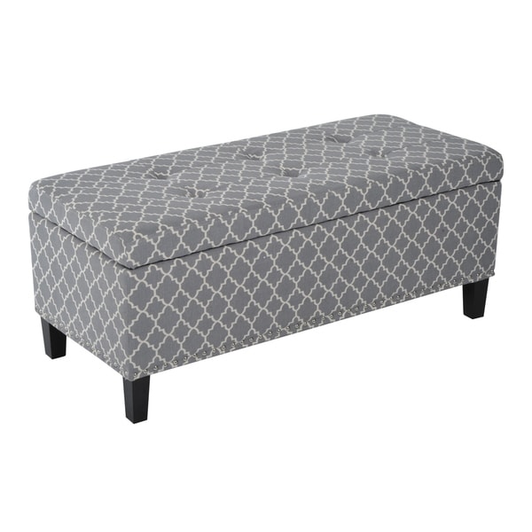 Shop Hom 42" Tufted Fabric Ottoman Storage Bench Gray Pattern Sale Free Shipping