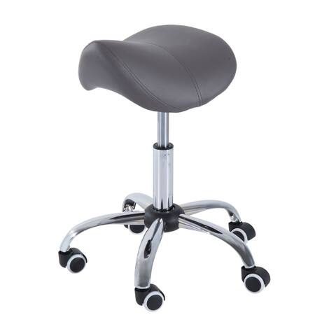 HomCom Height-adjustable Grey Rolling Massage Stool w/ Chrome Base