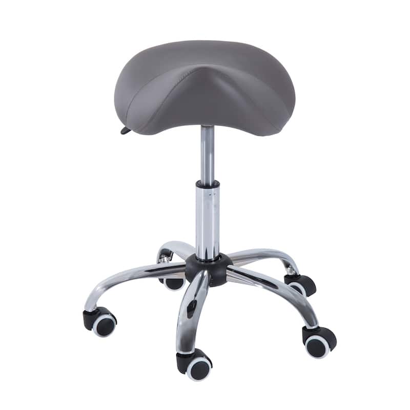 HomCom Height-adjustable Grey Rolling Massage Stool w/ Chrome Base