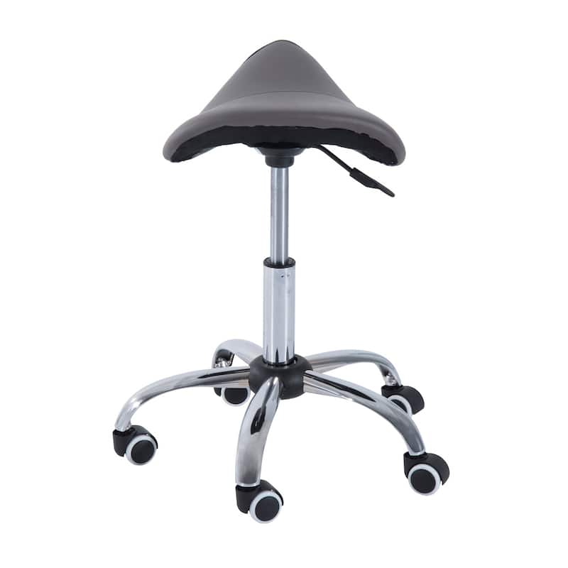 HomCom Height-adjustable Grey Rolling Massage Stool w/ Chrome Base