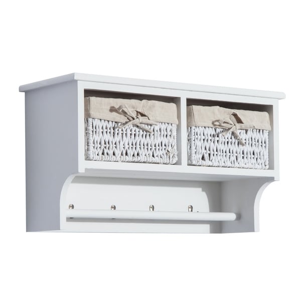 Homcom 24 Hanging Entryway Cubbie Storage Shelf W Baskets And Homcom 24 Hanging Entryway Cubbie Storage Shelf W Baskets And Hooks White