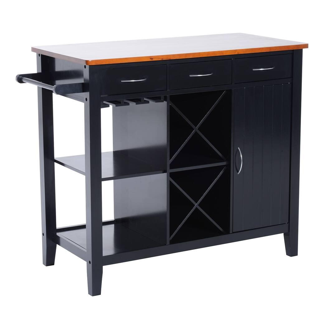 HomCom 44" Wooden Butcher Block Kitchen Island w/ Wine Rack - Black